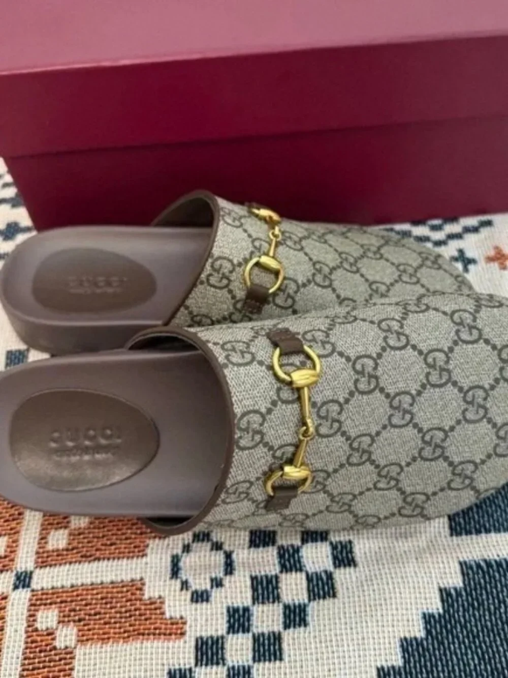 Gucci Supreme GG Monogram Horsebit Mule Slides